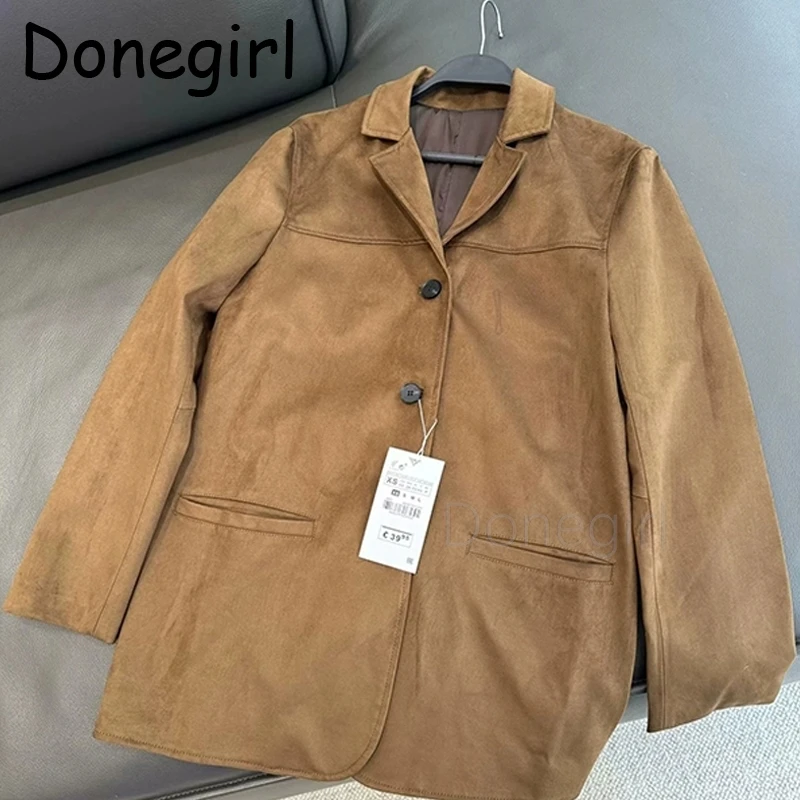 Fashion Blazer For Women Suede Lapel Pocket Jacket Woman Casual Single Breasted Long Sleeve Coat 2024 Lady High Street Outwear