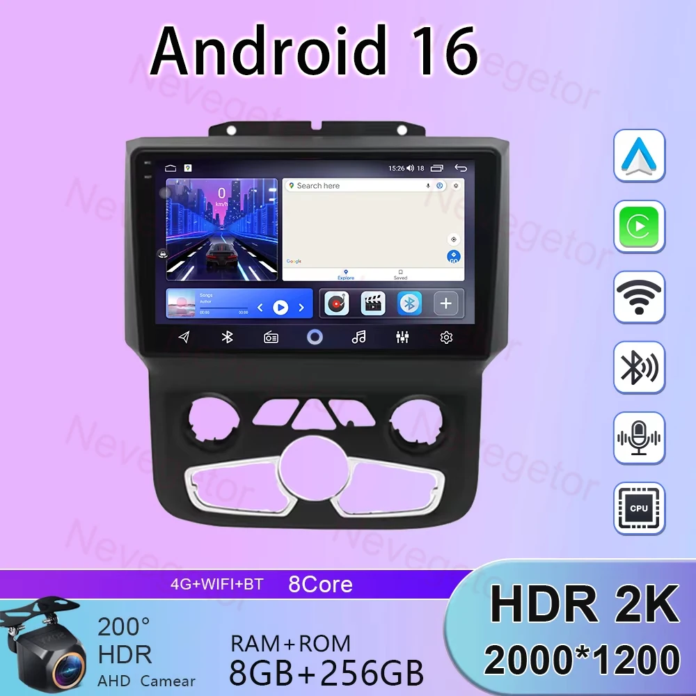 9 inch Android 14 Car Radio For Dodge Ram 1500 2500 3500 2013-2018 Manual AC Stereo Head Unit Navigation Carplay Touchscreen BT