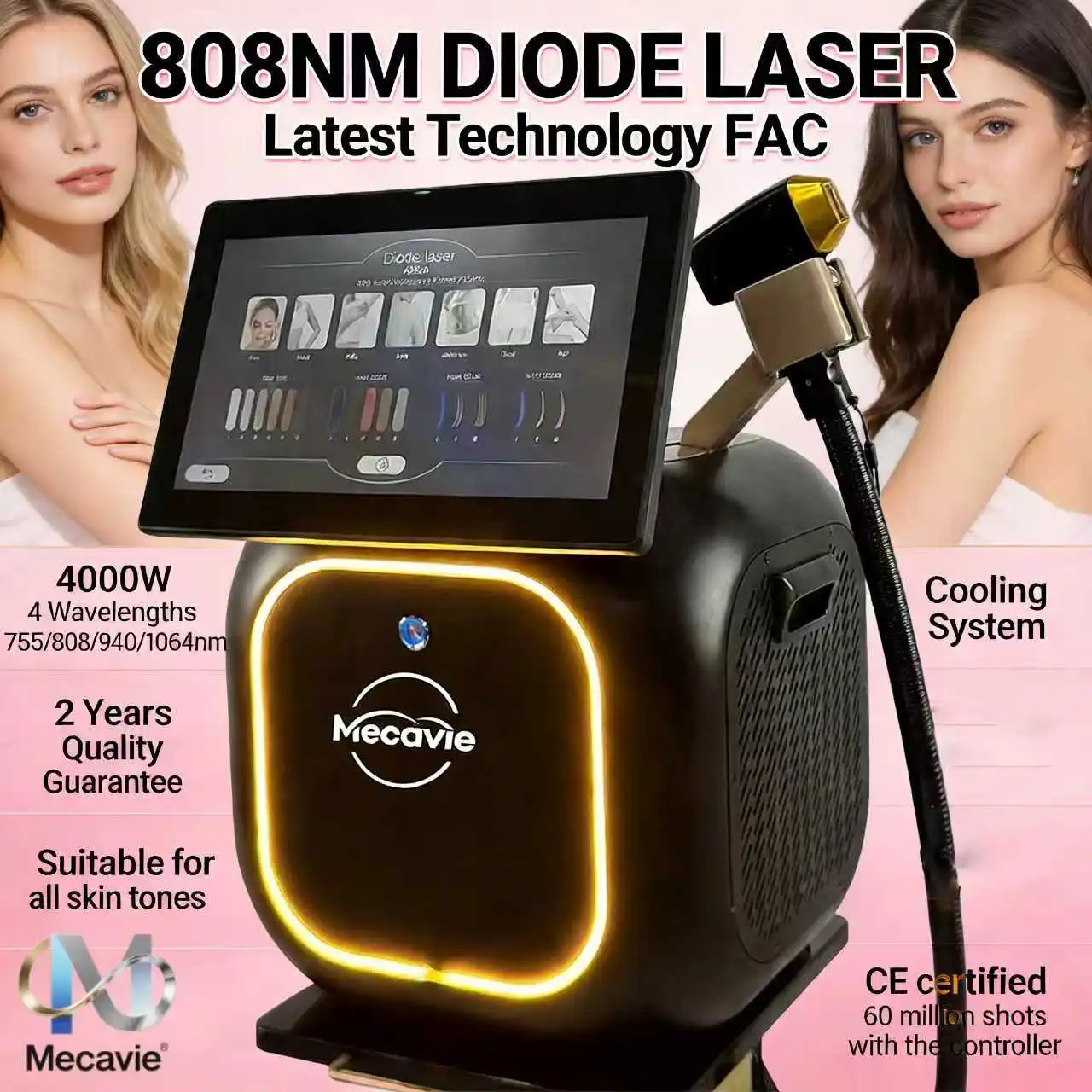 4000W 808 Alexandrite Hair Removal Laser Diode Machine lce Platinum Body FaceUnderarm Cooling Head Permanent Painless Epilator