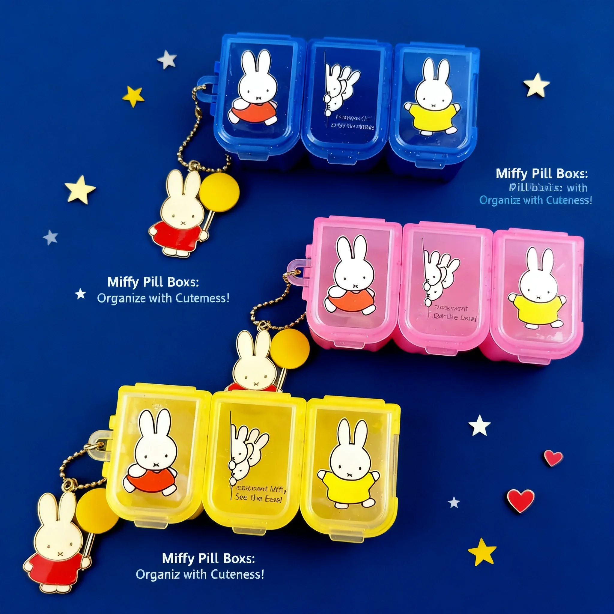 Miffy Cute Kawaii Cartoon Rabbit Print Mini Portable Pendant Medicine Classification Box Jewelry Storage Box Gift for Girl