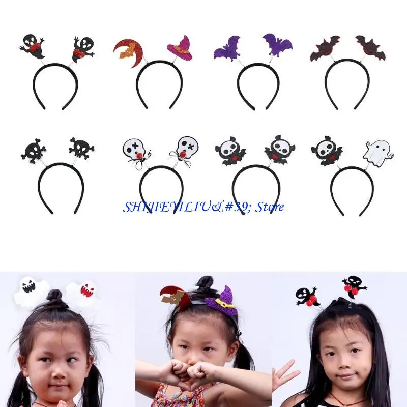 

E21F Halloween Props Hairhoop Day of the Death Skull Pumpkin Hairband Kids Photo Wear