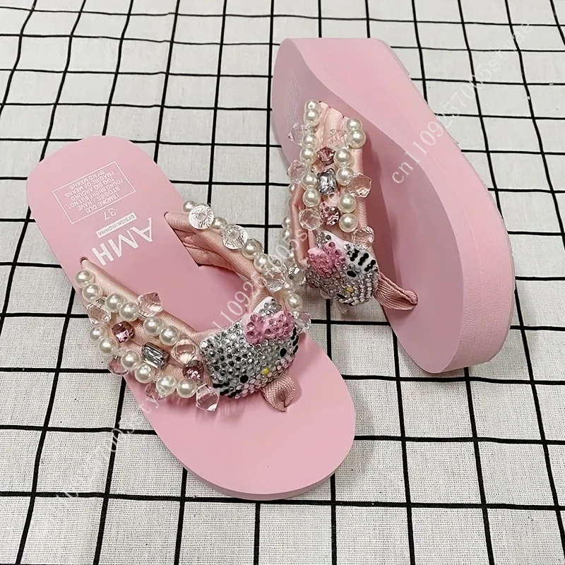 Obrázek 6: Sanrio ahoj kočička mrkat dámský bačkory glittery ahoj kočička obličej kultovní obleček platforma sandály hustý eva podrážka mid hee