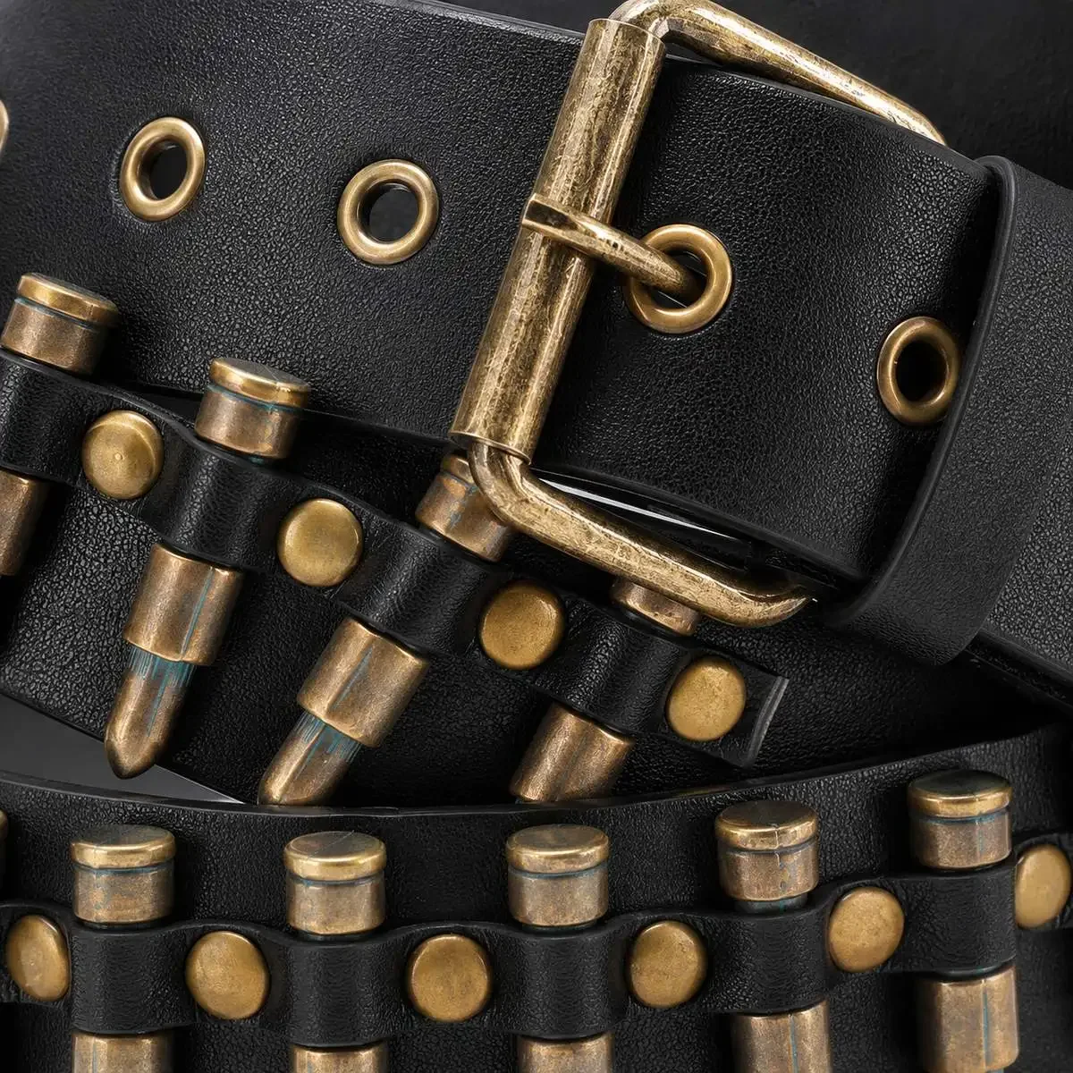 Women Punk Rivet Stud Belt 3.8 cm Black Statement Waist Belt Buyer Selectable Star Square Stud and Eyelet Designs Y2K Outfit