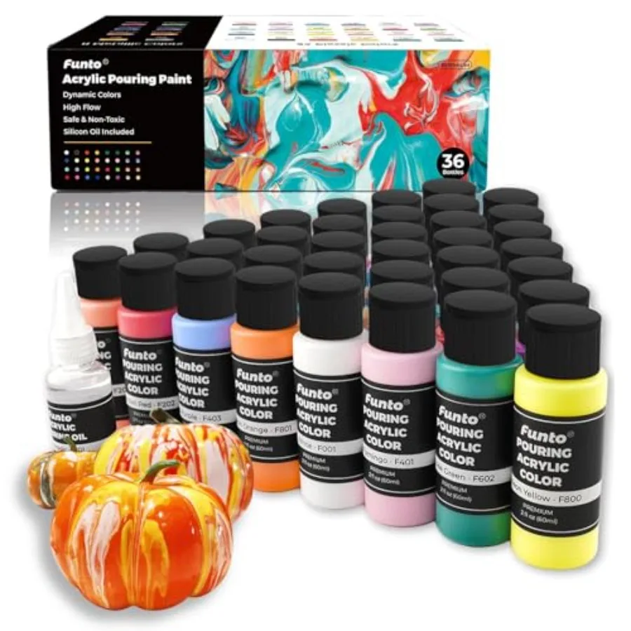 

Acrylic Pouring Paint Set, 36 Bottles, with Silicone Oil, High Flow, Pre-Mixed, Art Supplies for Pouring on Canvas, Glass, Wood