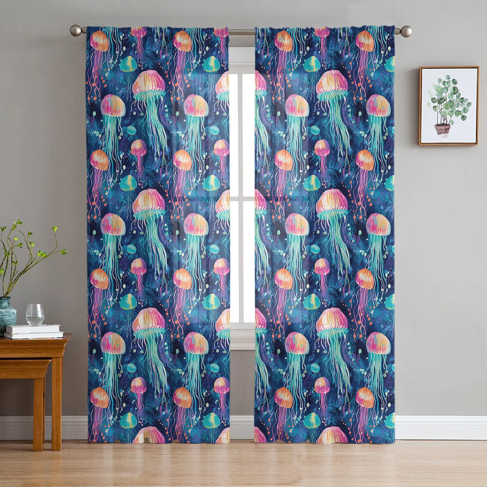 Jellyfish Gradient Sheer Curtains for Bedroom Kitchen Window Tulle Curtains for Living Room