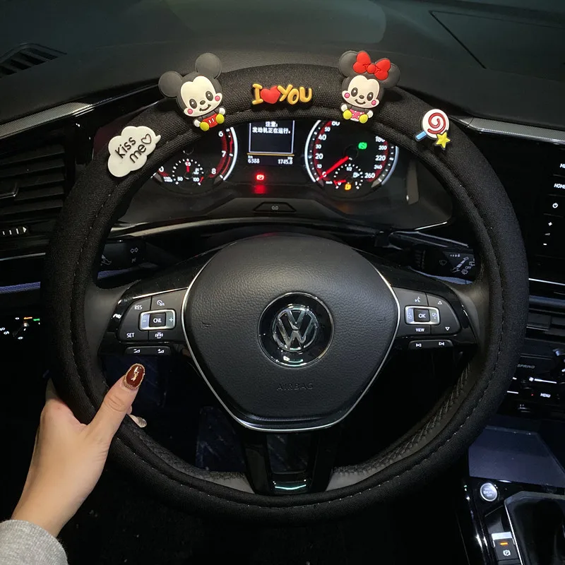 Cute cartoon car steering wheel cover, summer anti slip, breathable, sweat absorbing car handle gloves