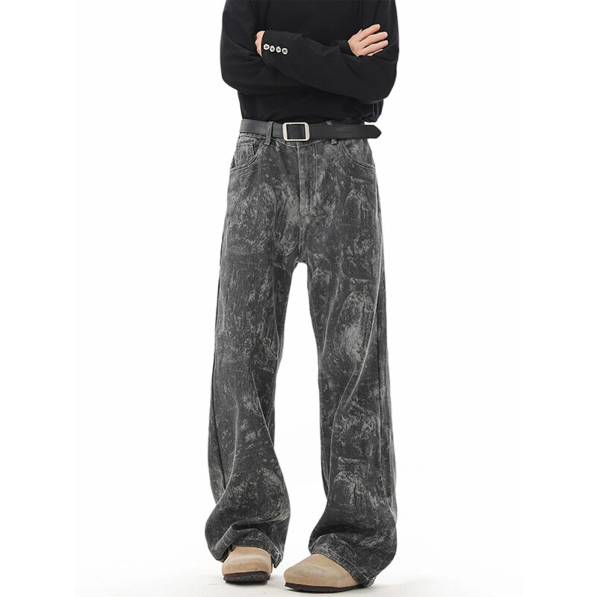 

American Retro Tie Dye Camouflage Jeans Men's Trendy High Street Straight Leg Wide Leg Long Jeans Cotton Polyester Blend