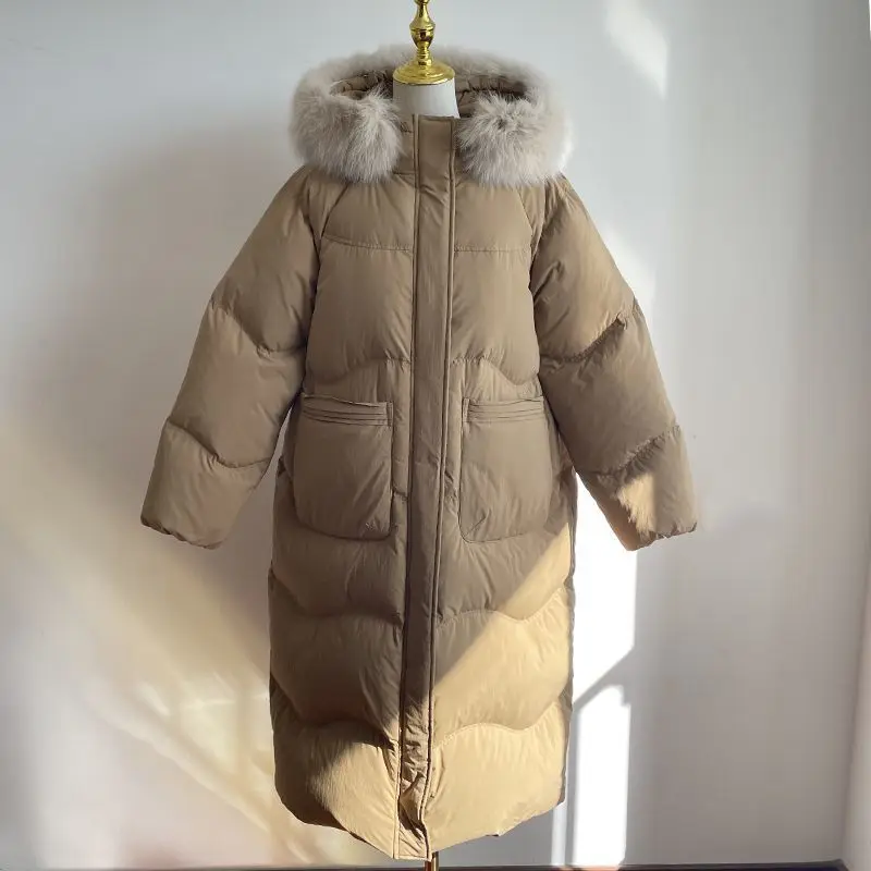 Winter New Long Parkas Women's Down Jacket Commuting Hooded Warm White Duck Down Bread Jacket