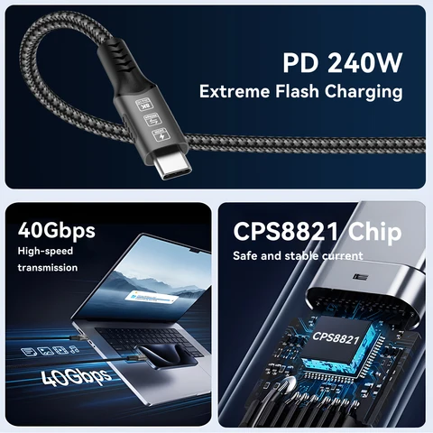 8K USB4 Тип C Кабель 40 Гбит/с 240 Вт PD3.1 QC4.0 для быстрой зарядки — внешний вид товара