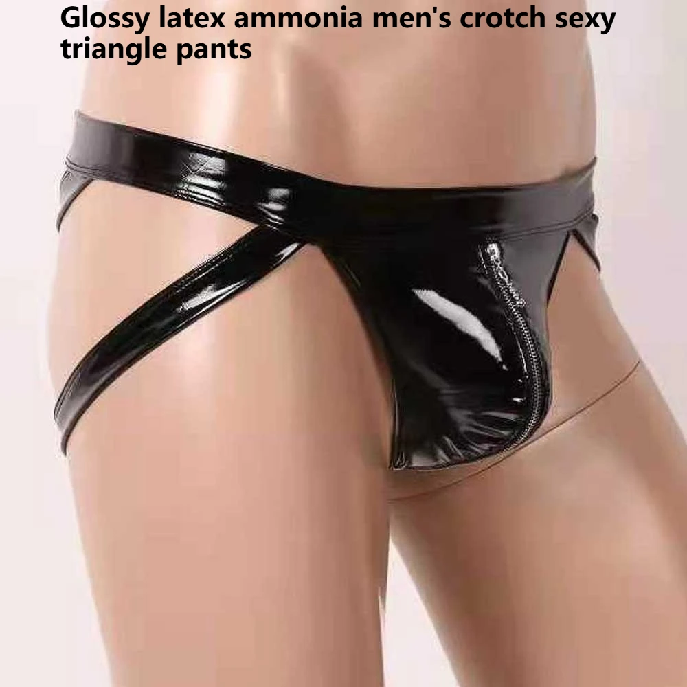 

Sexy Glossy Latex Ammonia Men's Full Crotch Zipper Hip-showing Small Triangular Convex Crotch Erotic Briefs Crotchless Panties