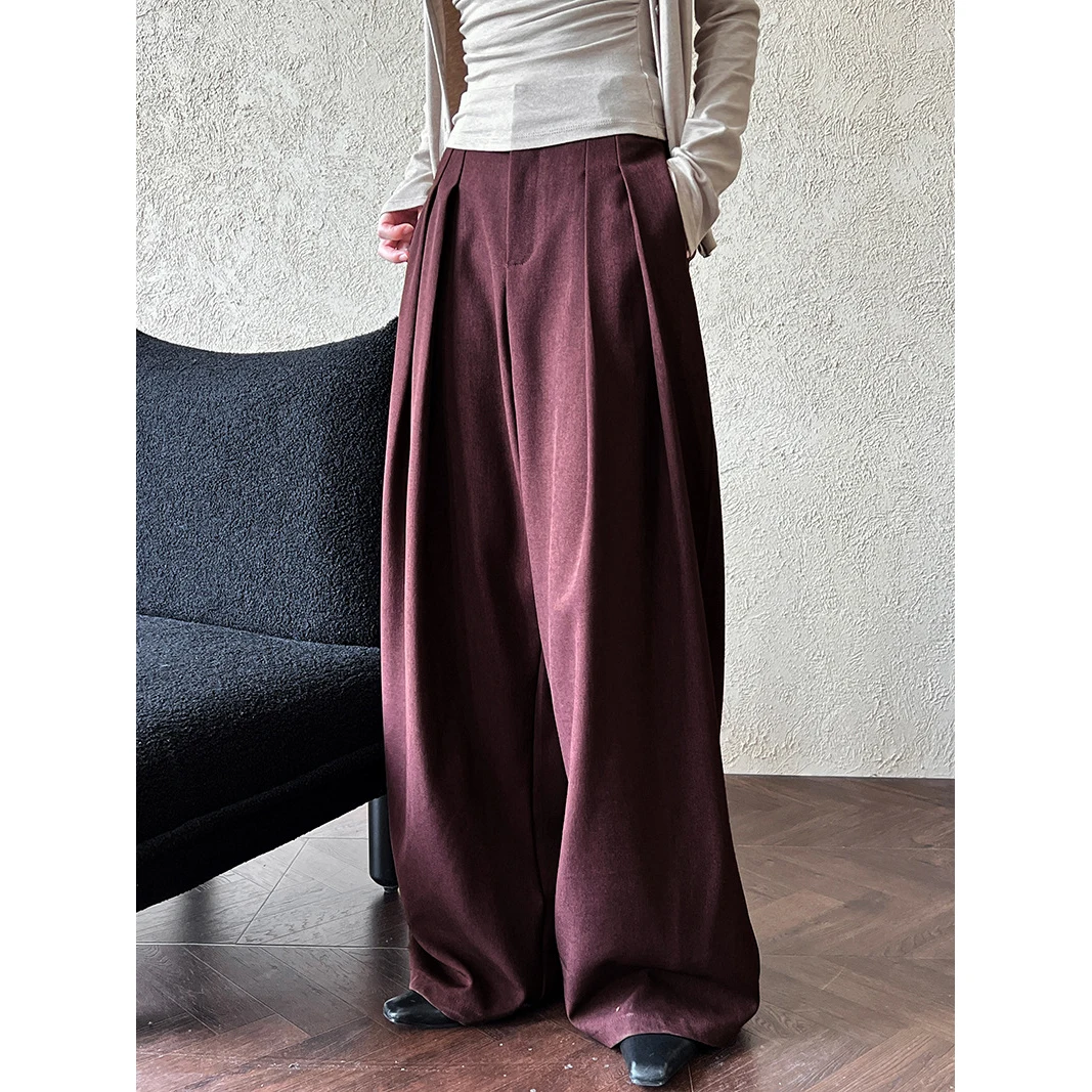 2024 Women Autumn Wide Leg Floor Length Pants High Waist Vintage Long Pants Pantalones Fashion Clothes Pants Female Trousers