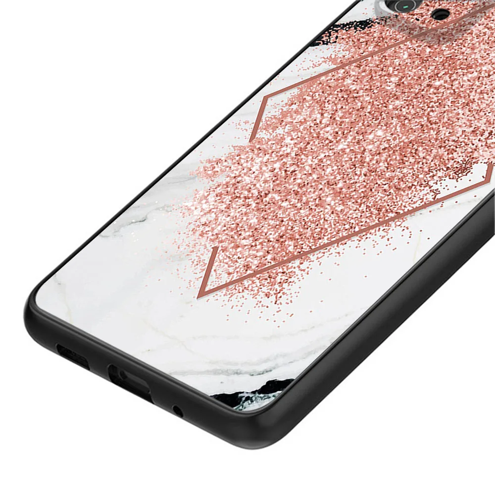 Funda de teléfono negra translúcida para Samsung S24, S23, S22, S21, S20 FE Ultra, S10, A73, A72, A71, A54, Note20, mármol geométrico dorado esmerilado