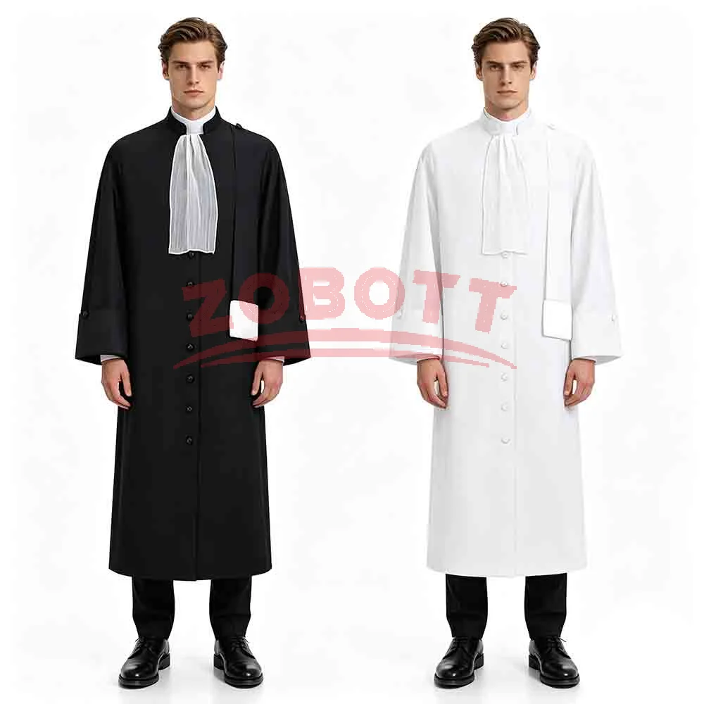 Disfraz de Abogado Medieval con Cuello Jabot Plisado, Túnica Vintage de Sacerdote/Clérigo/Coro, Traje de Cosplay de Halloween, En Stock