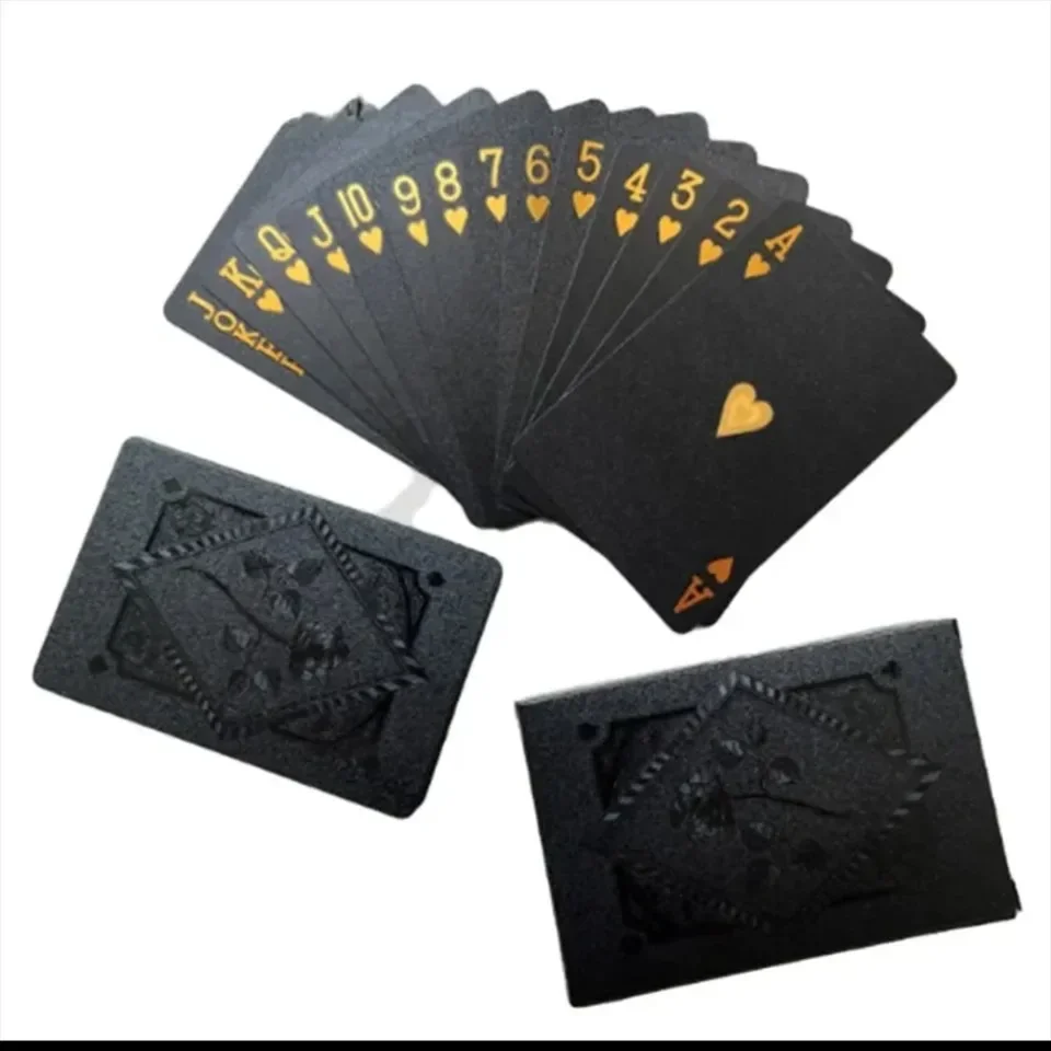 

1 Deck Of Cool Black Playing Cards, Waterproof Black-Golden Foil Poker Cards , Great For Magic, Water Card Games And Party