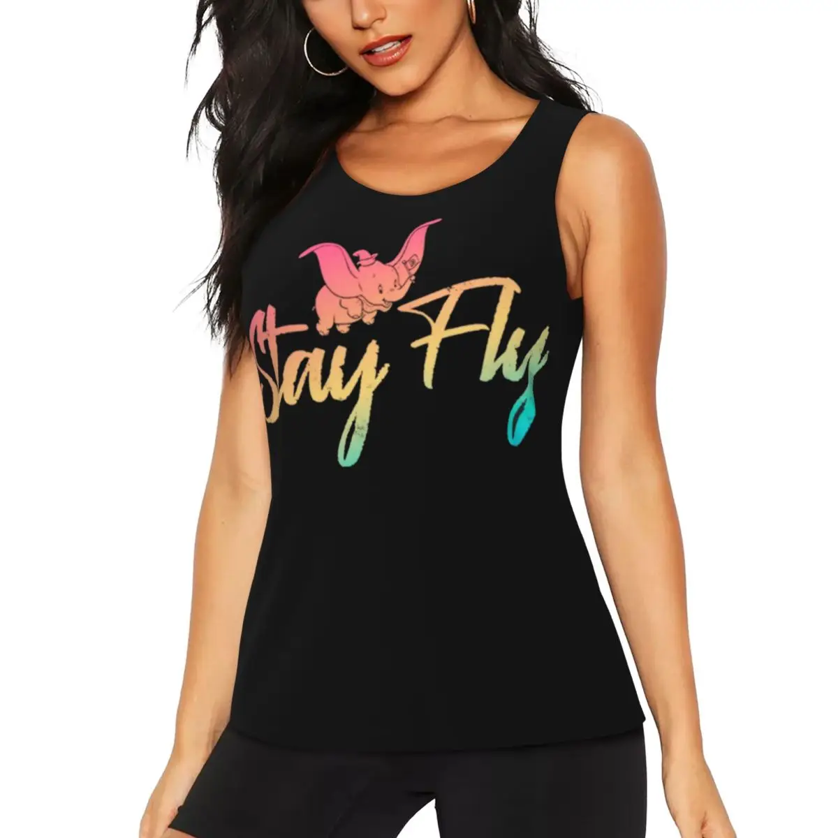 Custom Dumbo Stay Fly Rainbow Yoga Shirt for Women Gym Workout Running Tank Tops