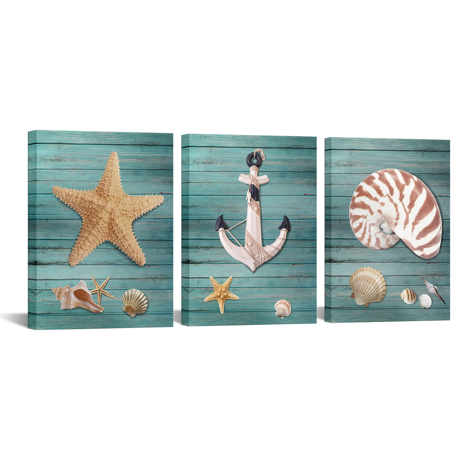 3 Pieces Starfish Anchor Conch Wall Art Posters Marine Theme Print Canvas Art Modern Style Pictures Living Room Home Decor