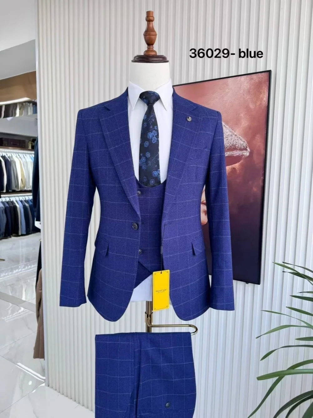 Immagine 3: Completo da uomo a quadri, elegante, 3 pezzi, per banchetti e feste, smoking con revers a punta, per attività professionali, abiti eleganti in saldo.
