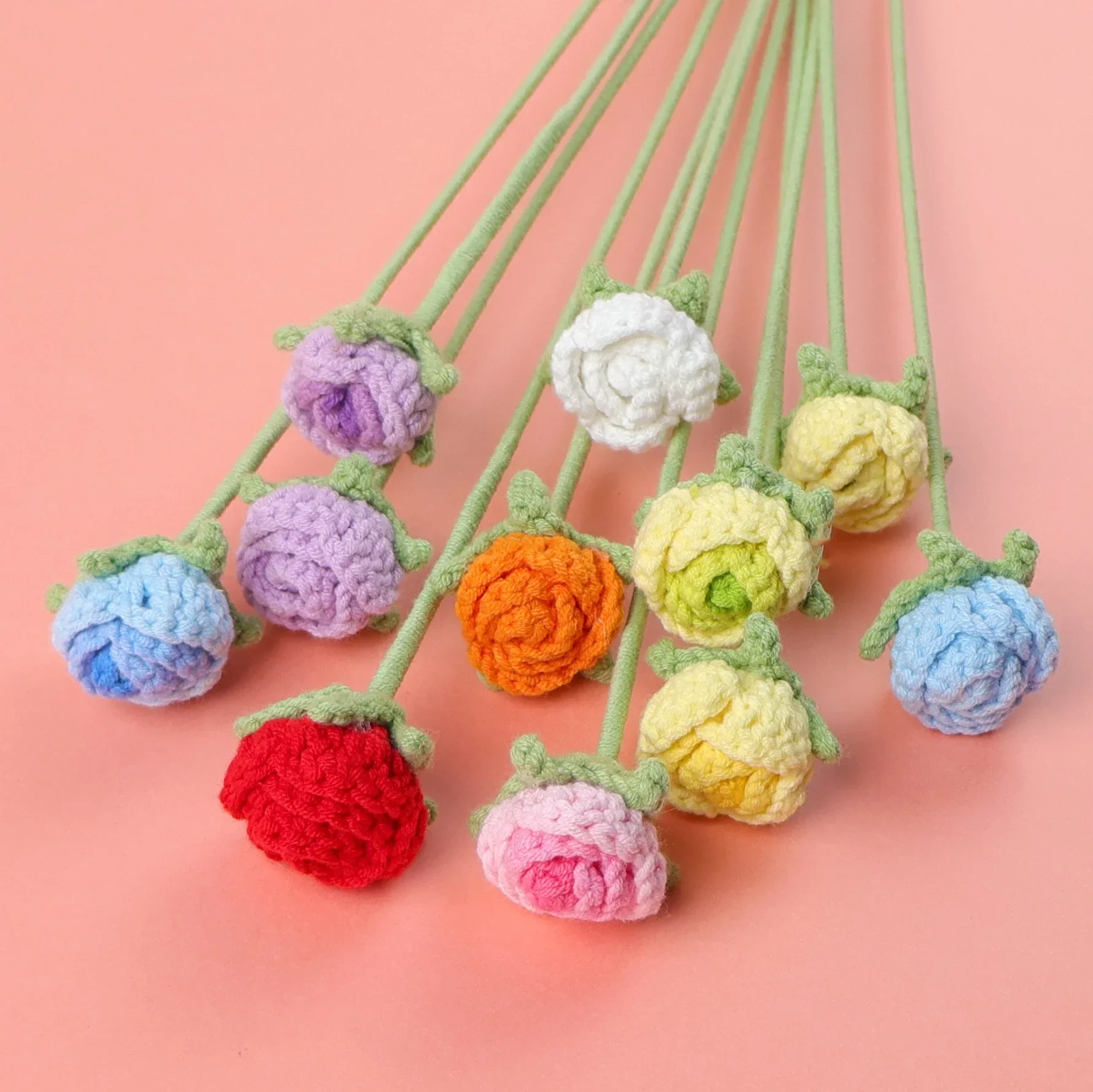 1pc Knitting Rose Flower Bouquet Graduation Flowers Bouquet  Fake Flower Finished Handmade Roseramos De Flores