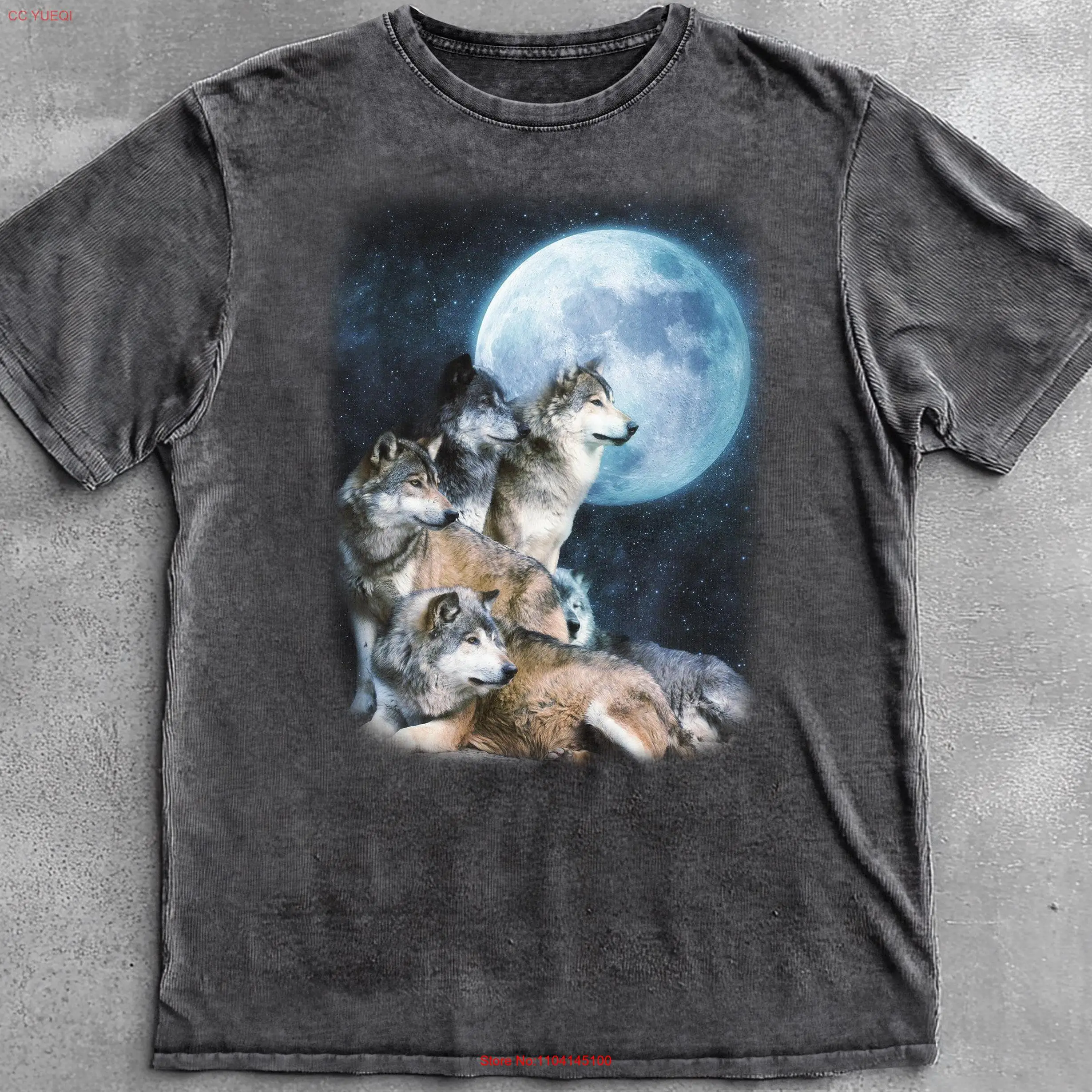 Vintage Wolf 90s T Shirt Lovers Retro 2000s Nature Moon Nostalgia Oversize Cute Black long or short sleeves