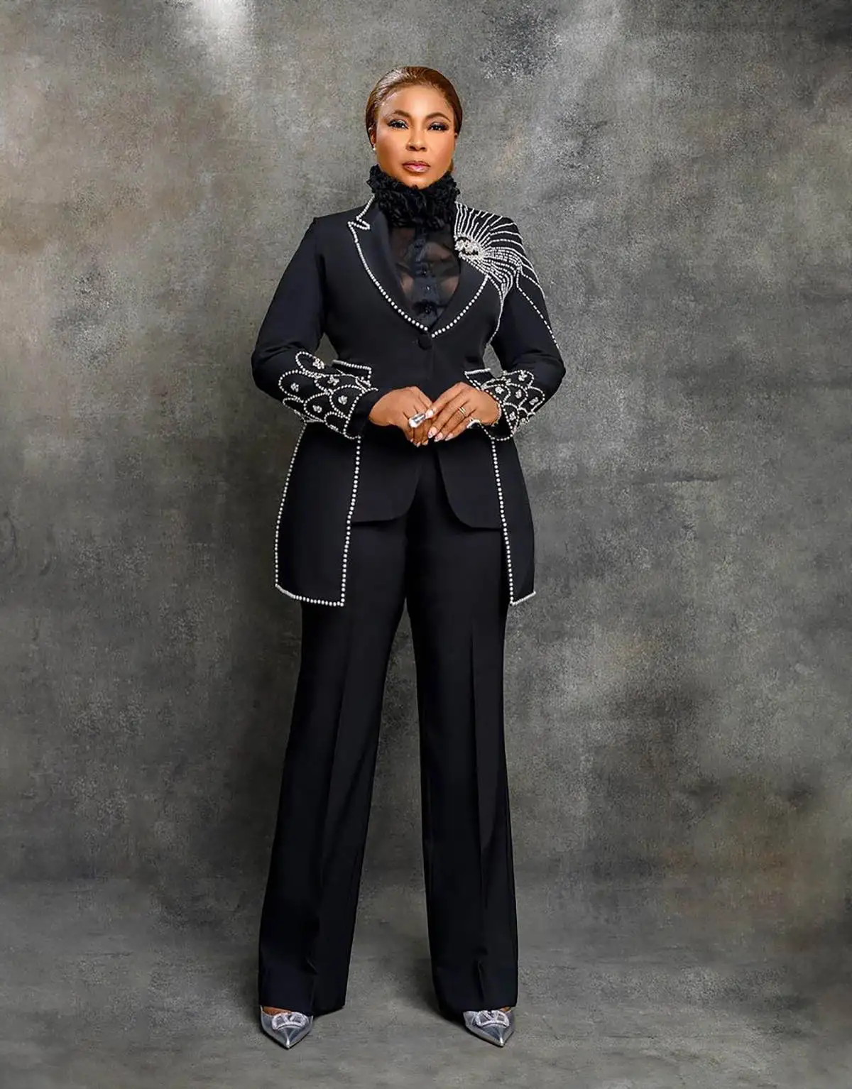Crystal Pearls Mother of Bride Dresses Luxurious Beaded Jacket African Women Flare Pants Slim Fit Blazer 2 Piece Set Customized