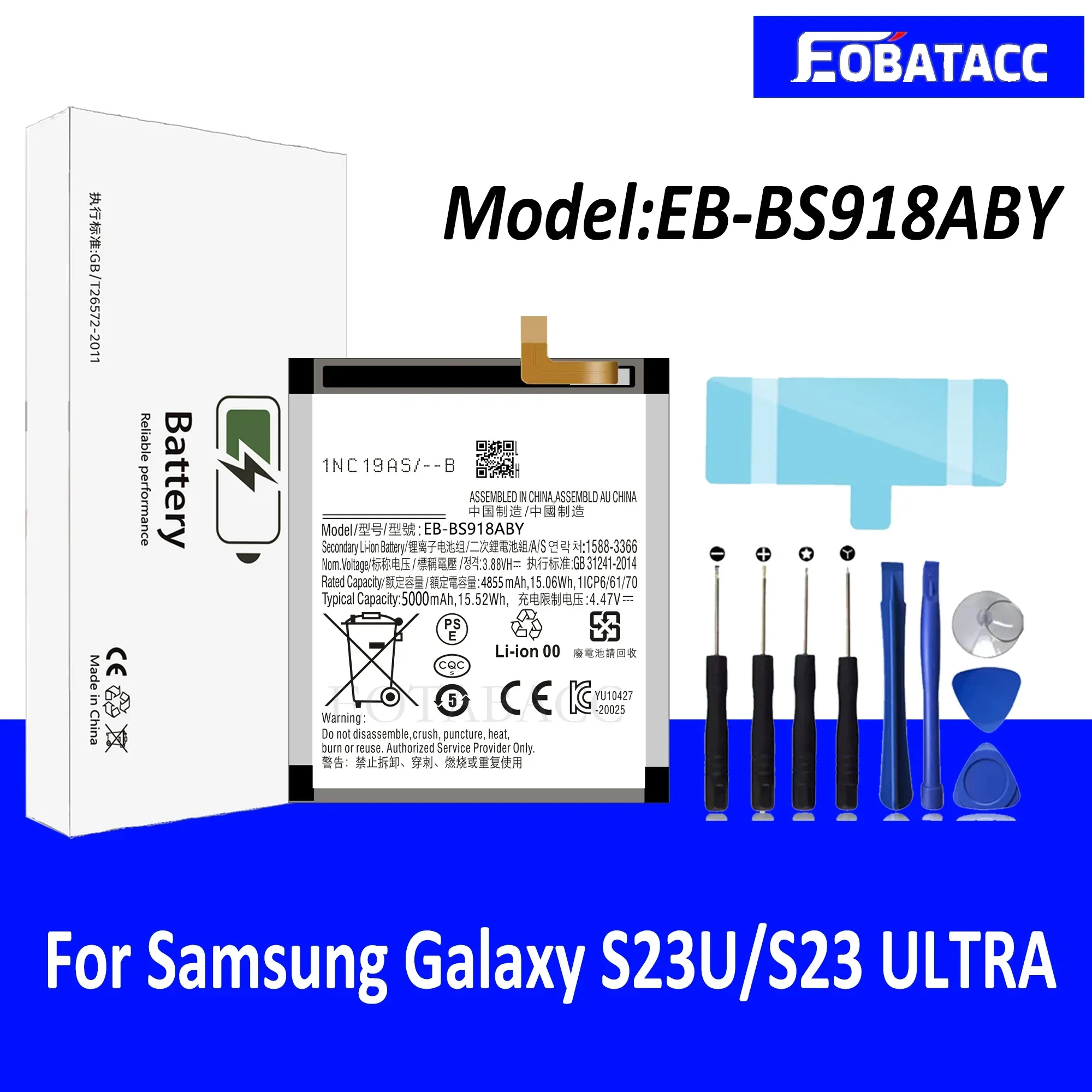 

EOTABACC 100% New High Quanlity Battery EB-BS918ABY For Samsung S22U/S23U/S23 ULTRA Battery +Tools