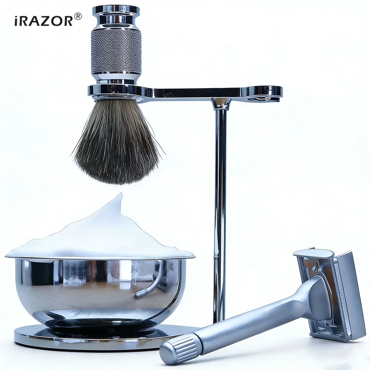 

iRAZOR Men's Double Edge Safety Razor Butterfly Open Design- Shaving Kit for Beard & Body Hair Removal+Natural Badger Hair Brush
