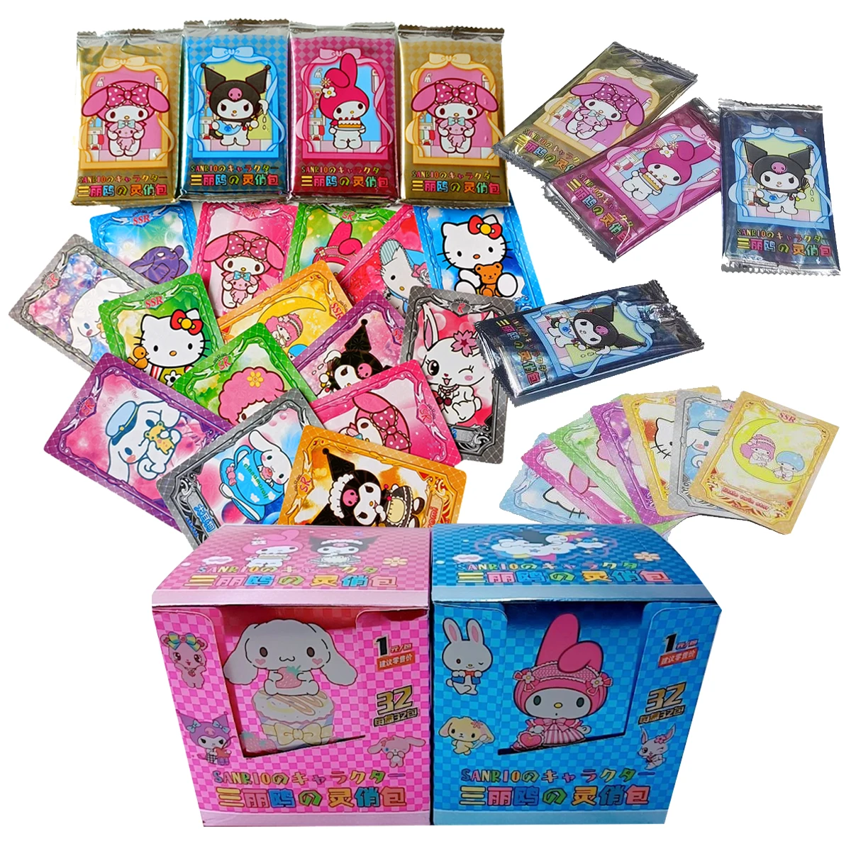 32Bag 224Pcs Hello Kitty Sanrio Kuromi Cards Trading Card Game My Melody Booster Box Cartoon Cute Collection Toy Christmas Gift