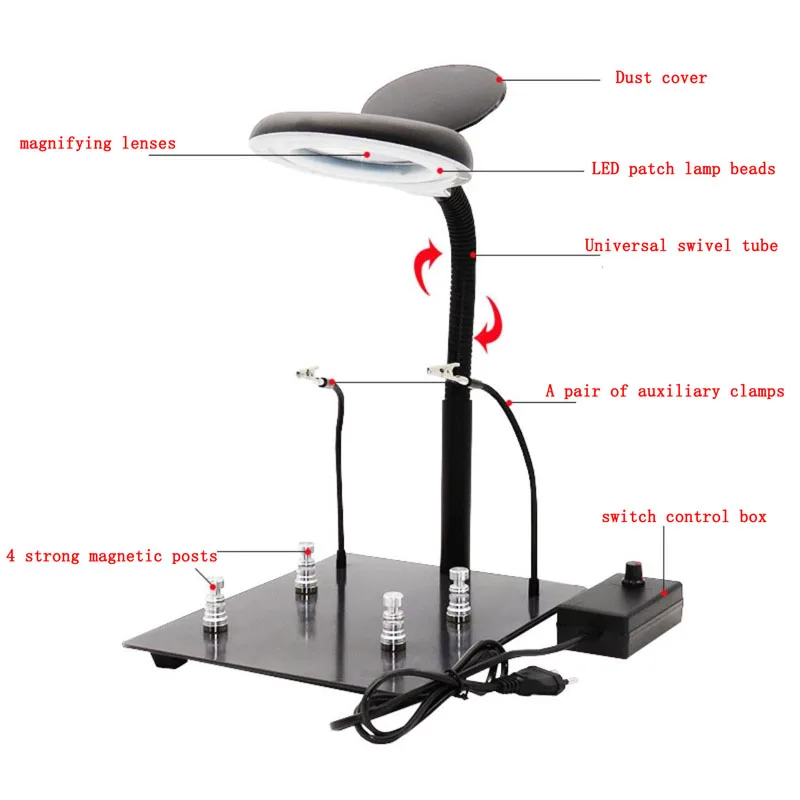 Soldering Iron Assistant, Circuit Board Stand, Soldering Workbench, Multifunctional Amplified Soldering Station with LED Light