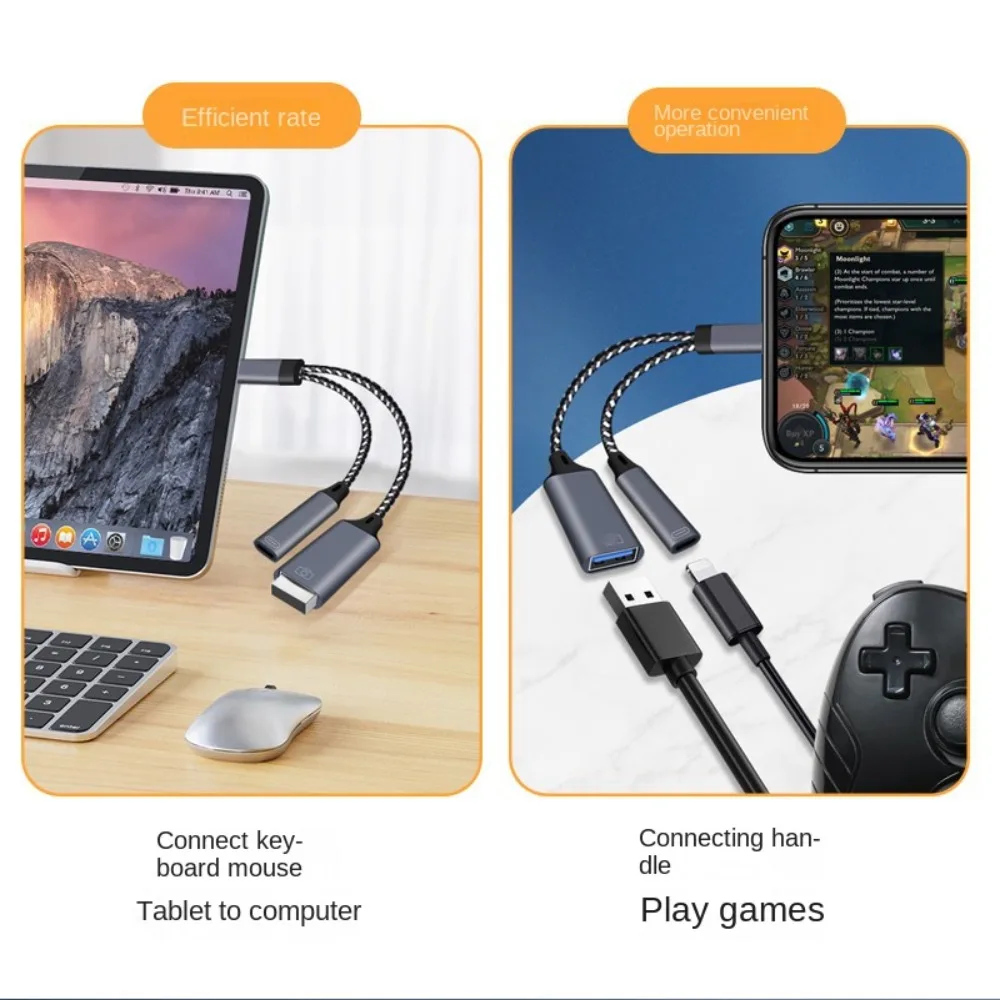 Type C 2 in 1 Type-C To USB a Adapter USB 3.0 Y Splitter USB C OTG Cable Phone Adapter Data Charging Cable Converter Splitter