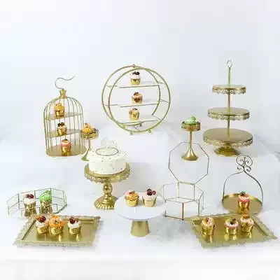 Gold Wrought Iron Dessert Table Decoration Display Shelf Cake Tray Afternoon Tea Dessert Rack Cold Tea Rest Table