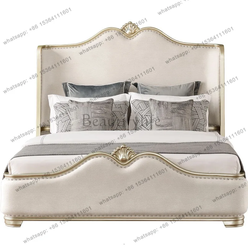 

Modern American light luxury bed carved simple double solid wood bed