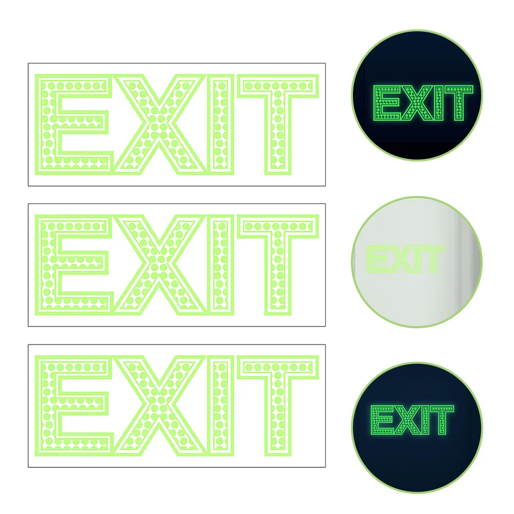 

3 Pcs Photoluminescent Sign Exit Stickers Way Indicator Outdoor Direction Green The Pet