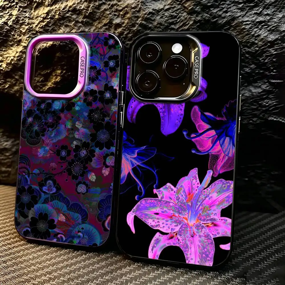 

Neon Thermal Flower Phone Case For iPhone 17,16,15,14,13,12,11 Plus,Pro Max,XS,Colored silver phone case