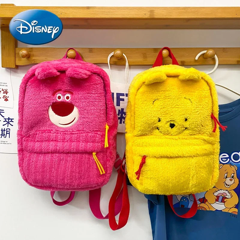 Disney Winnie Bear Children's Backpack Cartoon Cute Women's Backpack High Quality Large Capacity Solid Color Storage Bag