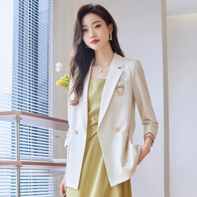 

Blazer Thin New Three Quarter Sleeve Casual Professional OL Women Spring Summer Suit Coat