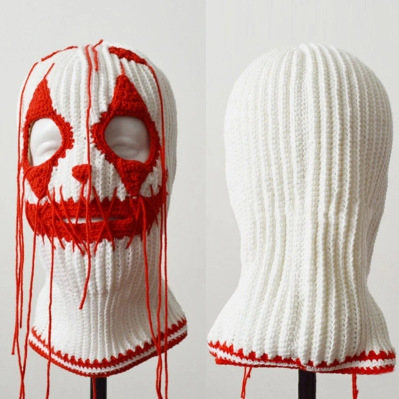 Halloween Balaclava Knit Beanie Hat Bleeding Ghost Party Holiday Winter Warm Hat Full-Head Ghost Theme for Teens Adults