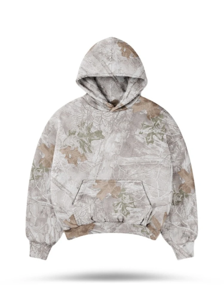 

QWEEK High Street Hip Hop Oversize Camo Hoodie Y2k Retro Print Vintage Streetwear Camouflage Sweatshirt Pullovers 2024 Autumn