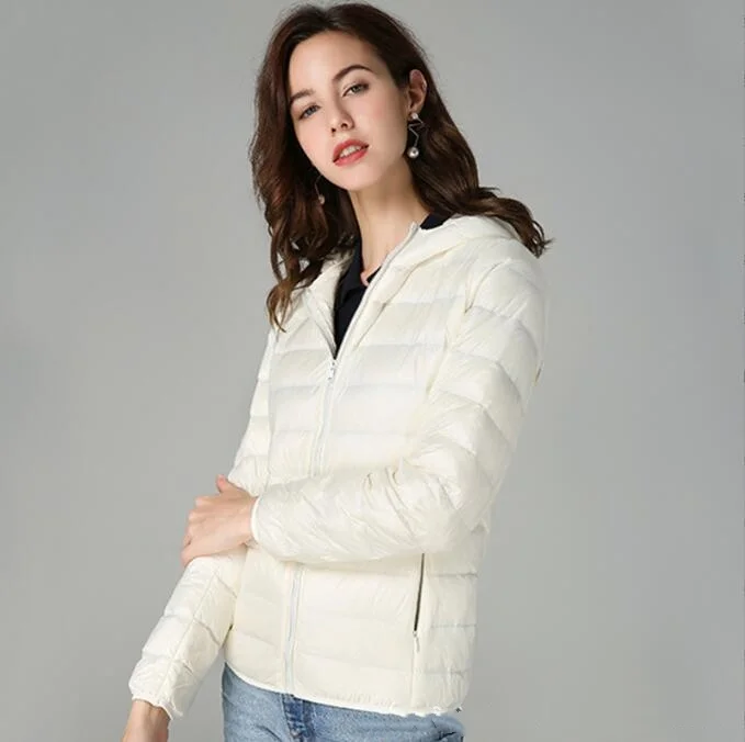 Woman's Ultra Light Winter White Duck Down Jacket Women Lightweight Padded Female Jacket Slim female Hooded Coat