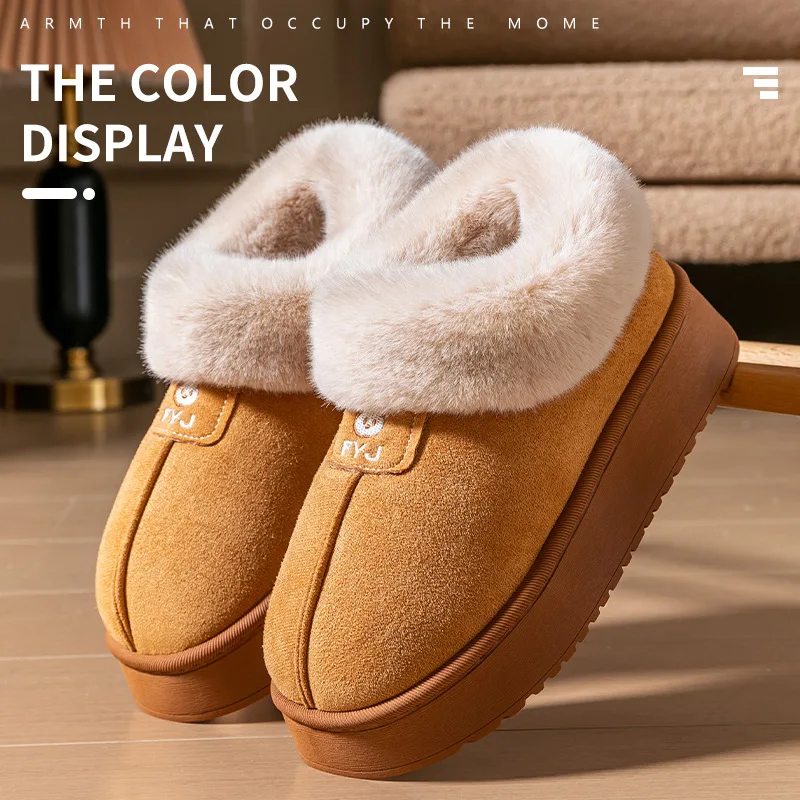 Casual Fluffy รองเท้าแตะผู้หญิง House Flats Plush Designer ฤดูหนาวรองเท้าสุภาพสตรีแพลตฟอร์มข้อเท้ารองเท้าบูทหญิงรองเท้า Elegant