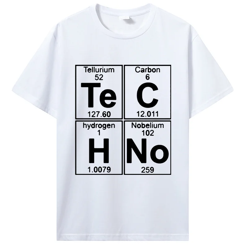 Techno Periodic Table Funny Men and Women Cotton Chemistry EDM Music Graphic Tee Casual Short Sleeve Black 2026 New