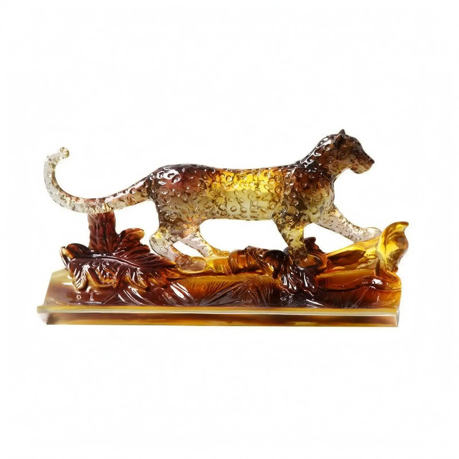Leaping Big Cat Figurine Textured Resin Big Cat Figure Sculpted Base for Display