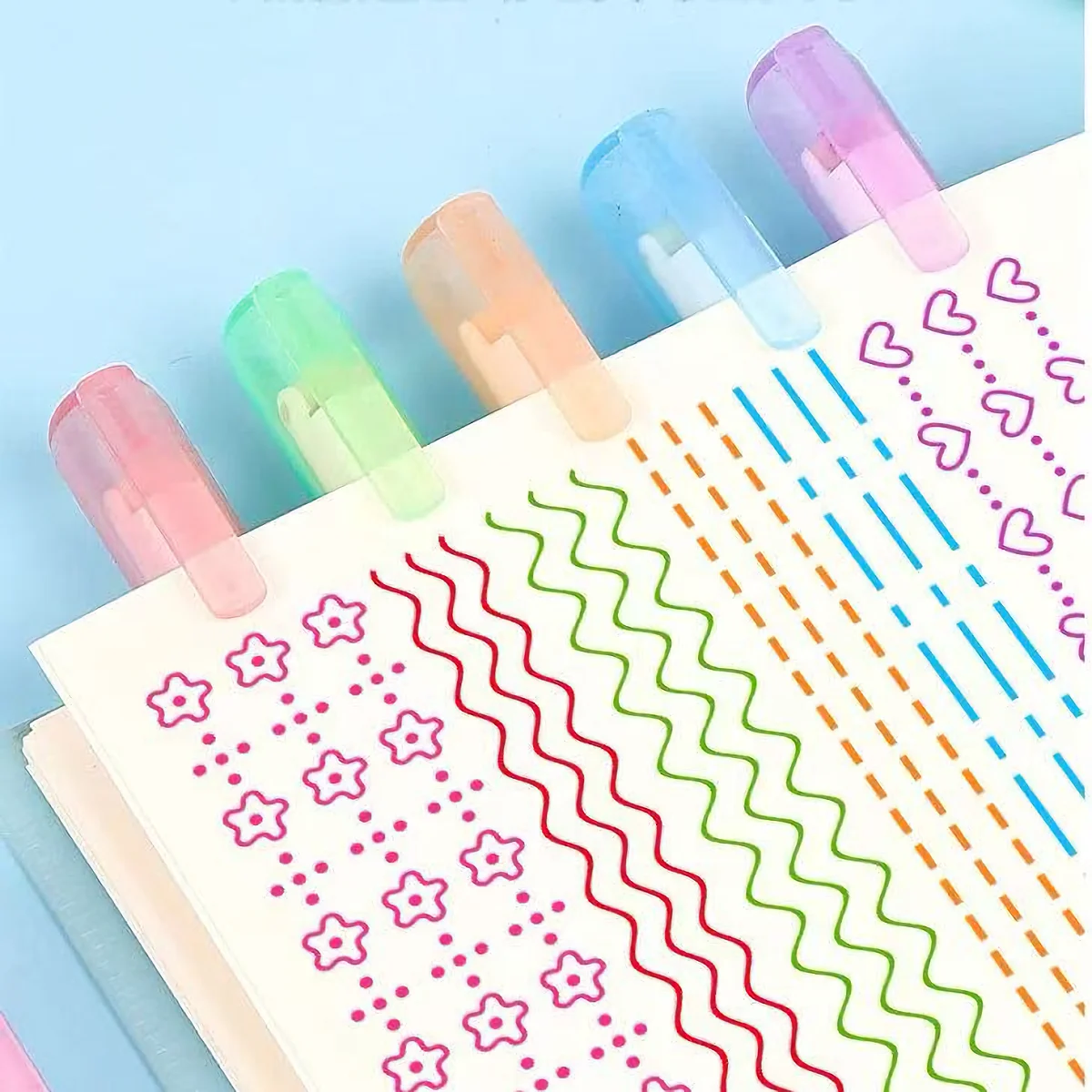 

6pcs Highlighter Marker Pens Set with Unique Curve Shapes, Assorted Colors, Ideal for Note-Taking and Creative Drawing