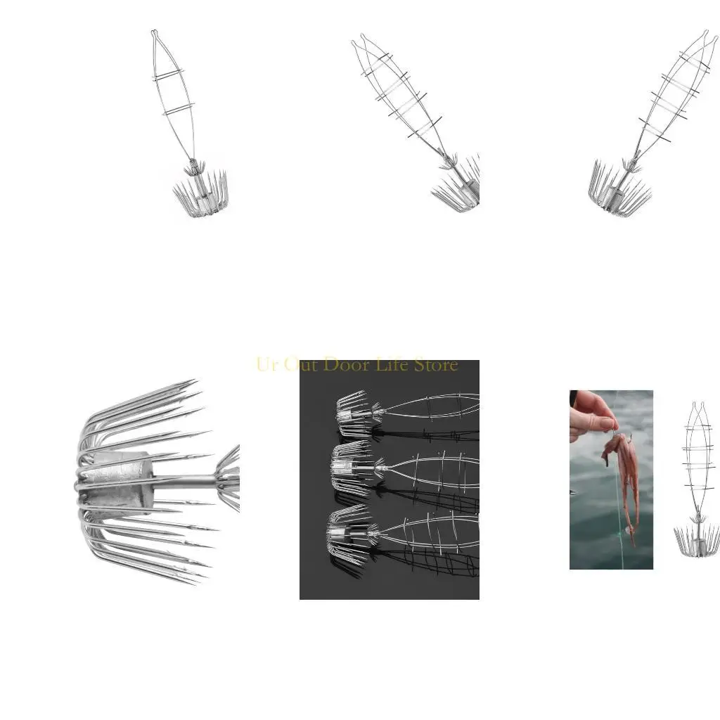 

77UF Two Layer Squid Hook Stainless Steel Squid Cuttlefish Octopuses Fishing Hook Jigging Fish Hook Double Umbrellas Jigs Hook