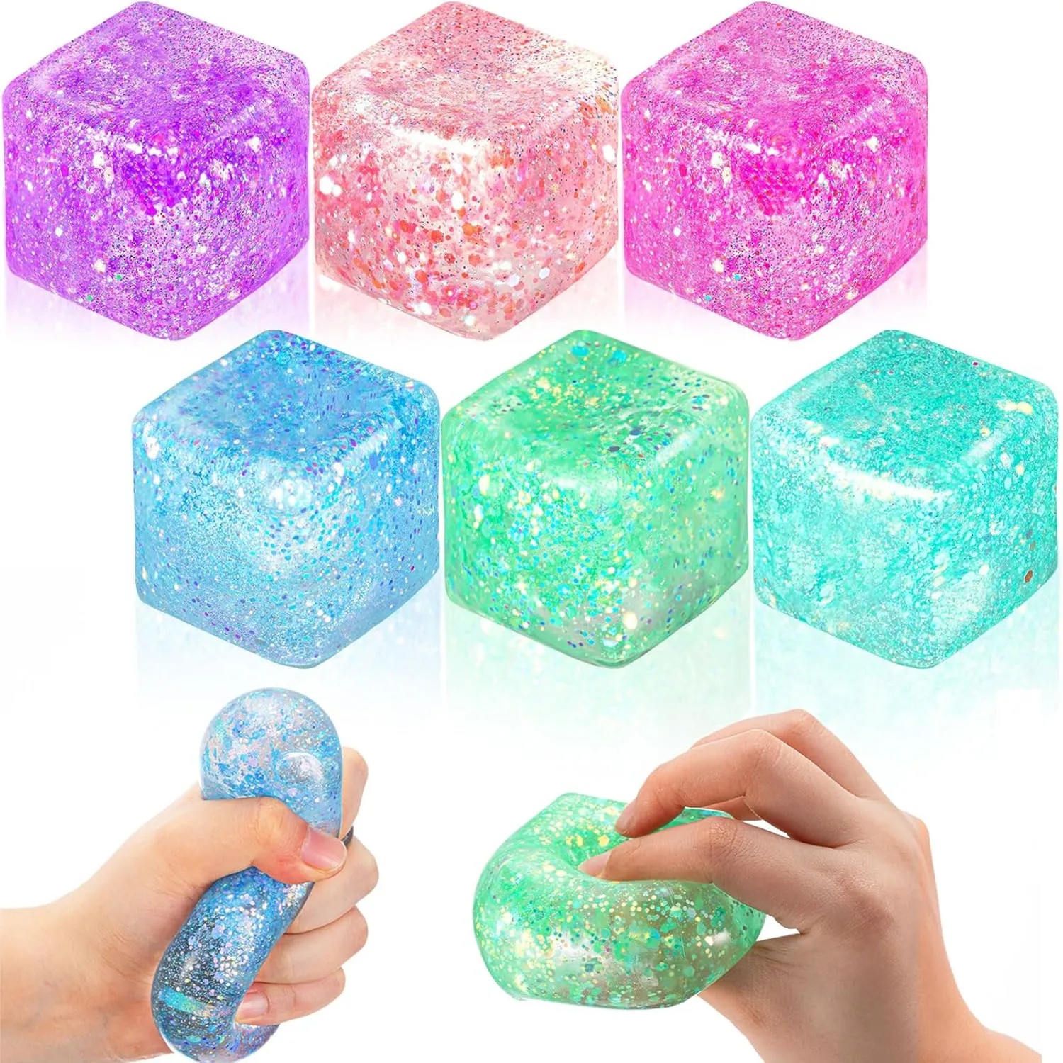

Glitter Slow Rise Cool Cubes Colorful Sensory Fidget Toys Ice Square Stress Cubes Balls for Mellow and Chill Relieve Anxiety, Au