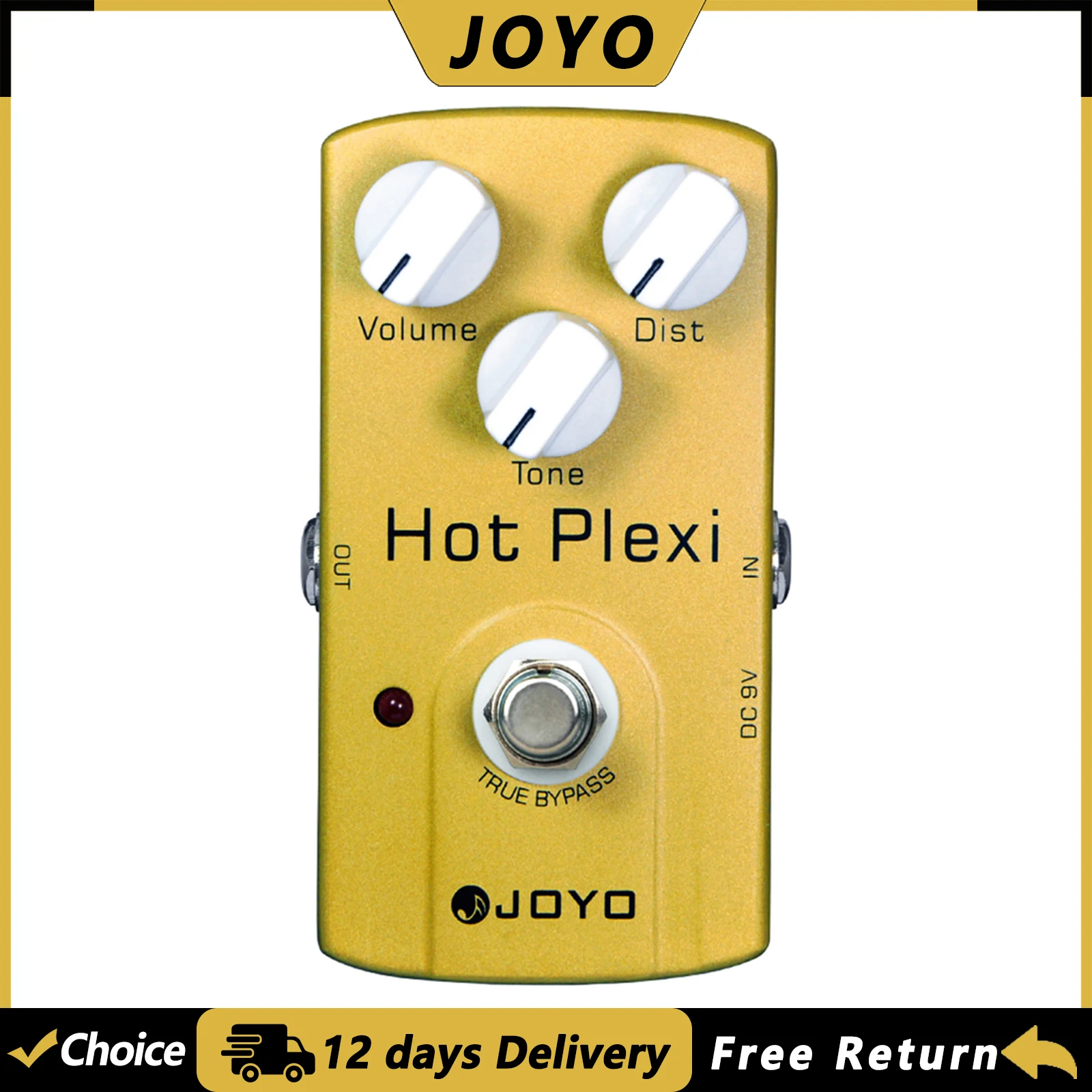 Pedal de Distorsión para Guitarra JOYO JF-32 HOT PLEXI, Ofrece Gran Potencia y Respuesta Tonal Intensa, Simulación de Amplificador JCM800