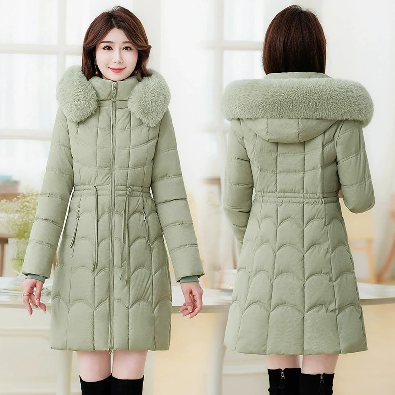 

Hat Detachable Women's Winter Long Warm Cotton-padded Jacket Korean Version of Slim Big Fur Collar Padded Cotton-padded Jacket