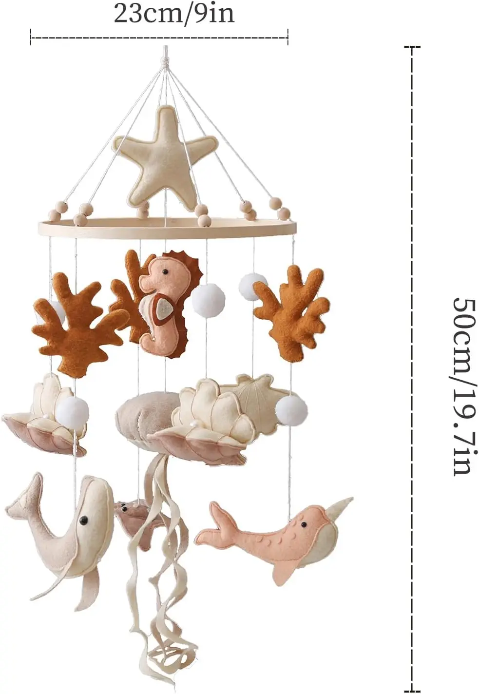 Mobile de berceau en bois, jouet de berceau pour bébé, hochet, jouet en feutre doux, mobile sur le thème de l'océan, support de mobile, boîte à musique pour nouveau-né, hochet de lit, support suspendu pour jouet