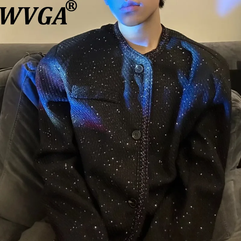 

WVGA Autumn Winter Trendy Fashionable Shiny Woolen Tweed Small Fragrance Style Collarless Design Suit Jacket W15084