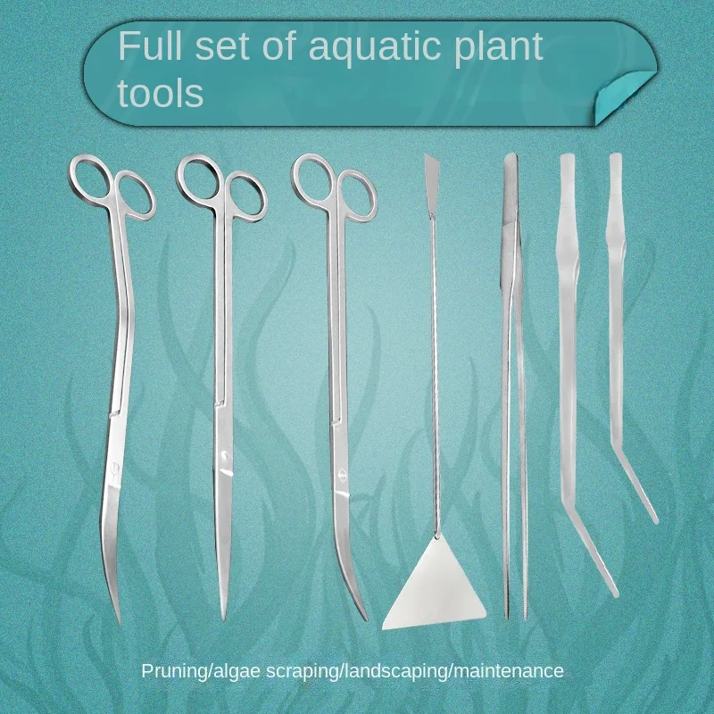 Aquatic tools set aquatic fish tank pruning planting stainless steel curved wave scissors lengthen long tweezers clip.