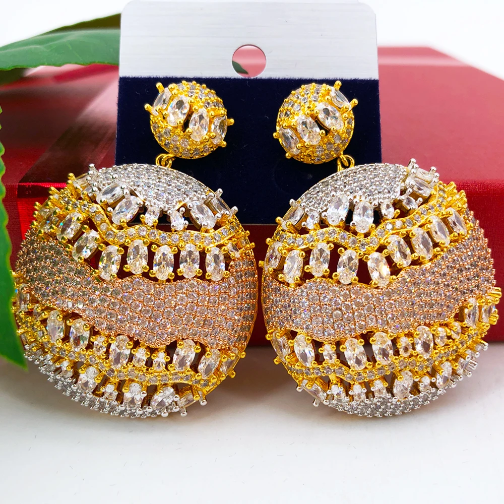 

Missvikki Full High Quality CZ Round Drop Earrings for Women Hip Hop Vintage Gold Color Dangle Earring Party Jewelry Accessories